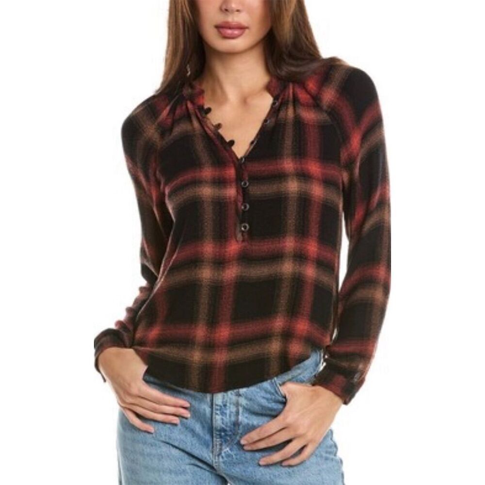 Bella Dahl Women's Plaid Button-Up Shirt Red Long Sleeve Size M